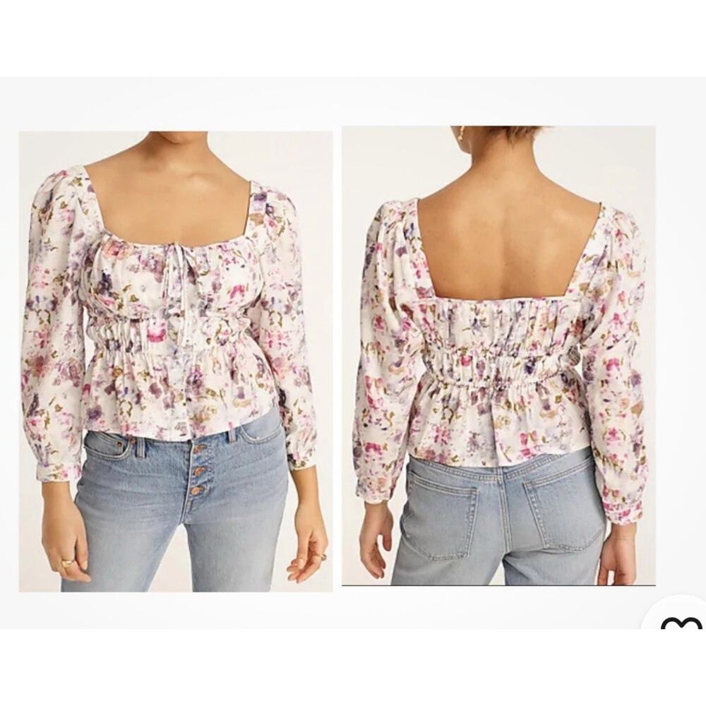 J.Crew x Flora Obscura cinched-waist top in kaleidoscope floral Size 8 2682